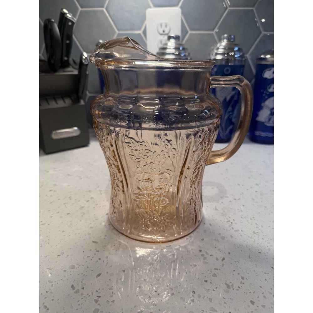 Federal Sharon Cabbage Rose Pink Pitcher With Ice Lip Depression Glass
